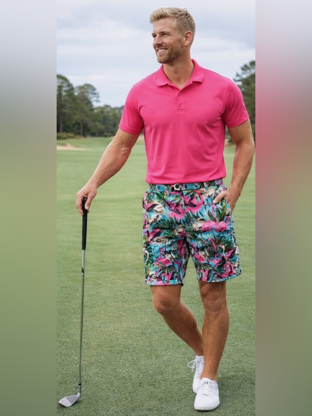 Loudmouth Golf “Flamingo Bay” print shorts
